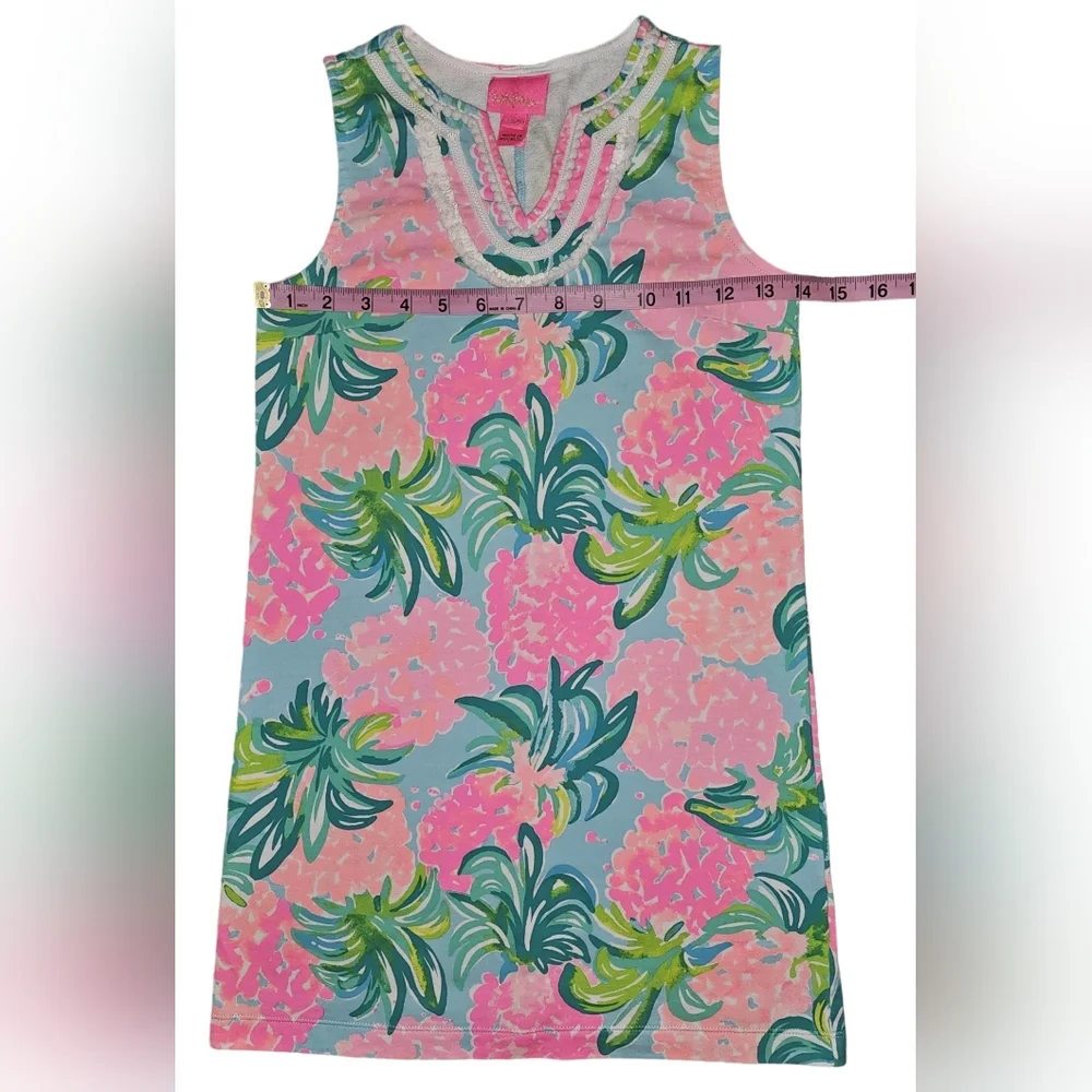 Lilly Pulitzer Girls Mini Harper Dress Blue Ibiza Pineapple Print Sz L 8-10 - Picture 7 of 13